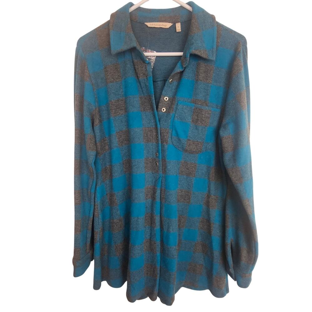 Soft Surroundings Womens Mad About Plaid Tunic Size S Ultra Soft Buffalo Check